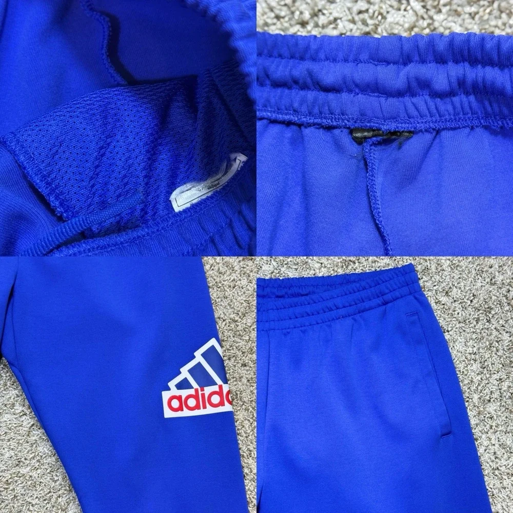 Adidas Mens M Blue Big Logo Tapered Sweatpants Joggers Elastic Waist Pockets